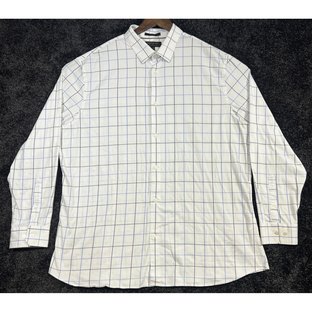Banana Republic XXL Athletic Fit Wrinkle Resistant‎ Plaid Dress Shirt Mens
